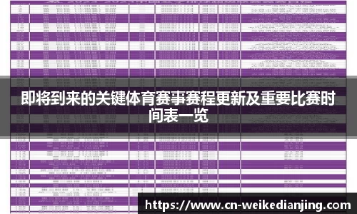 即将到来的关键体育赛事赛程更新及重要比赛时间表一览